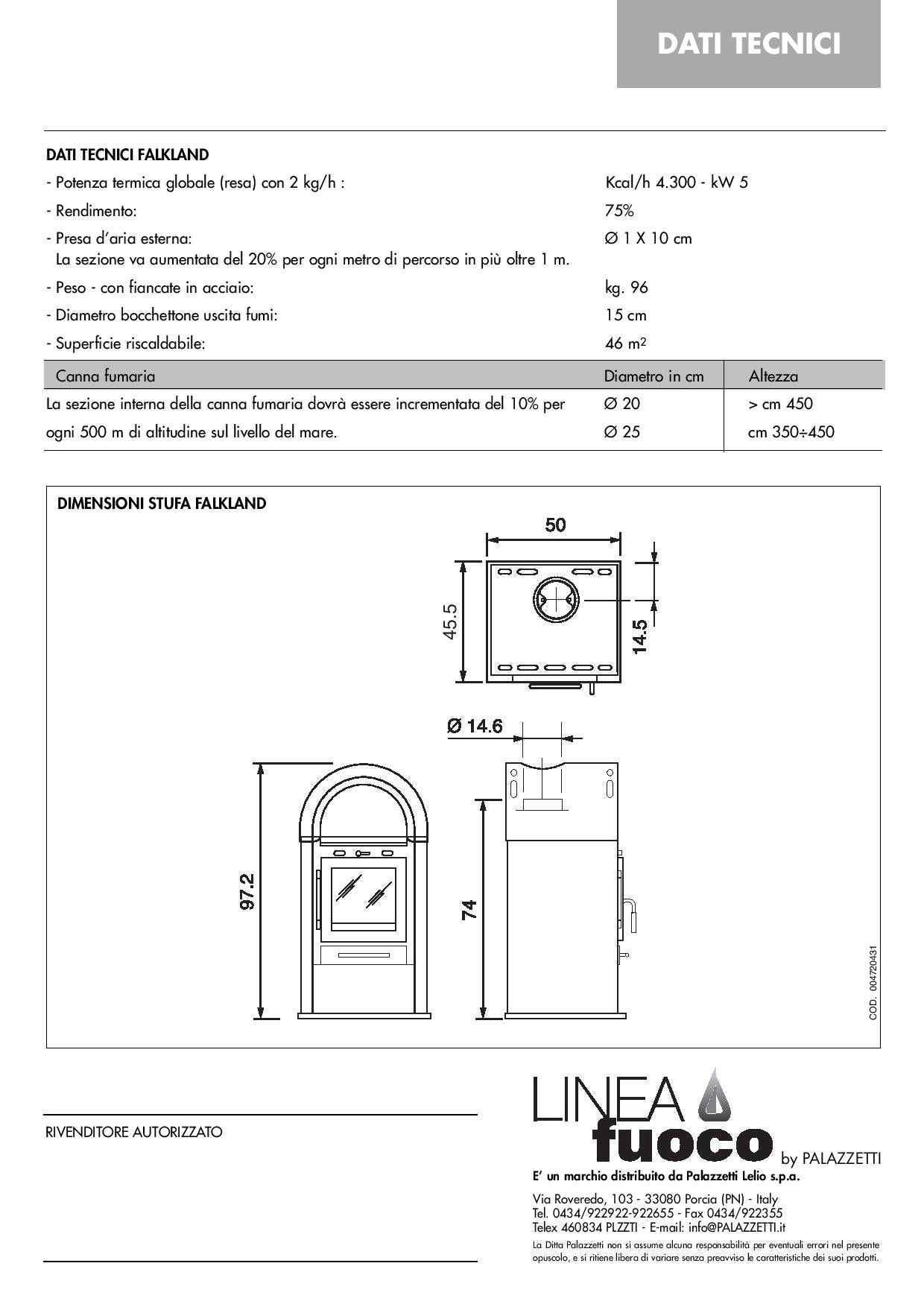 Stufa a legno Kcal/h 4.300- KW 5  PALAZZETTI
