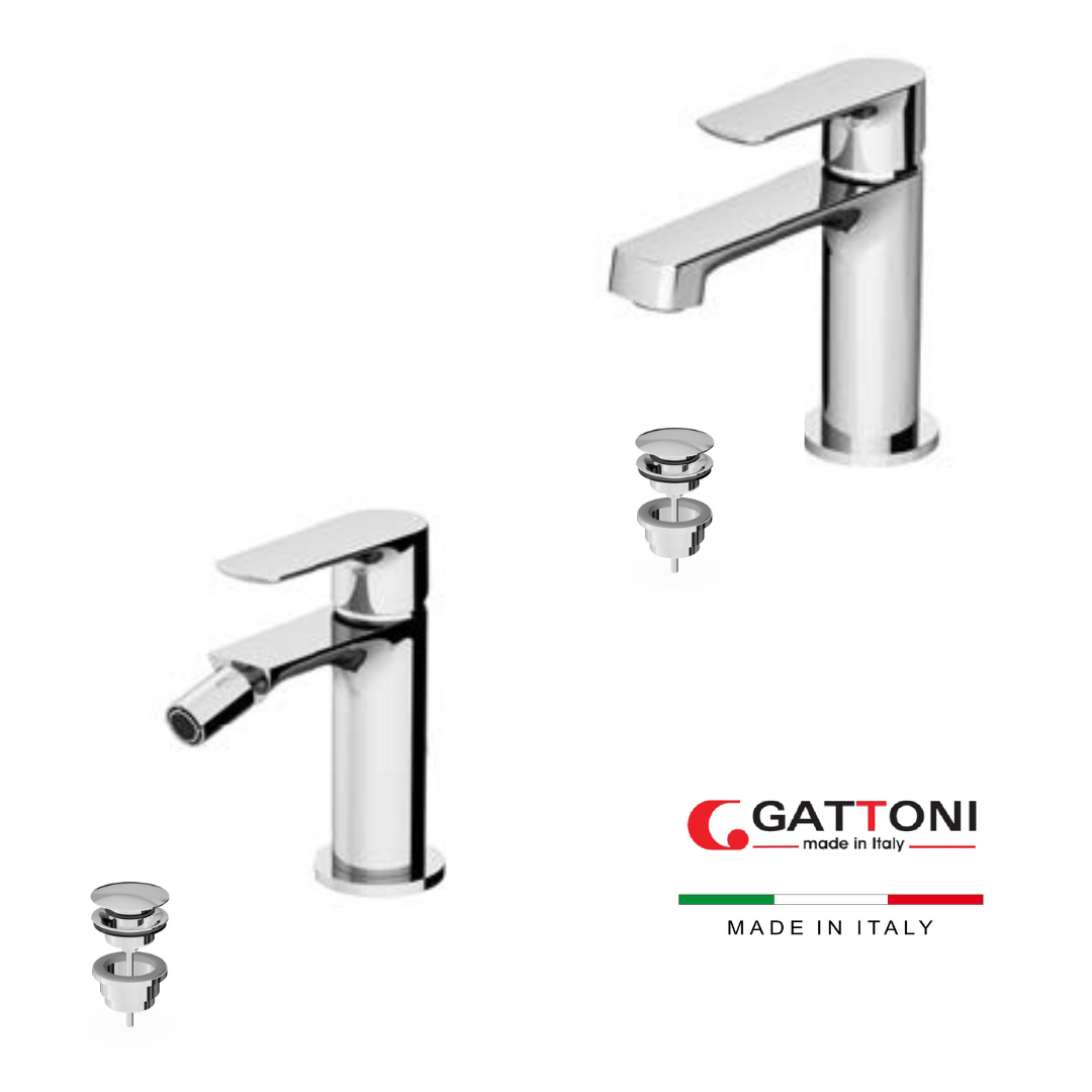 Miscelatore Lavabo e Bidet con flex inox di alimentazione, e piletta a scatto