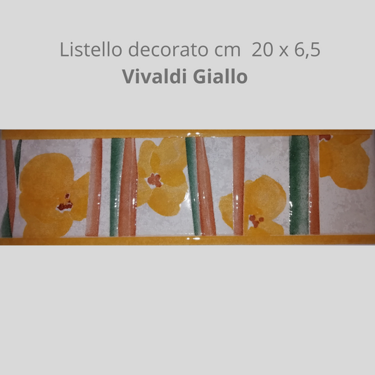 Listello  in ceramica decorato Vivaldi Giallo cm 20 x 6,50