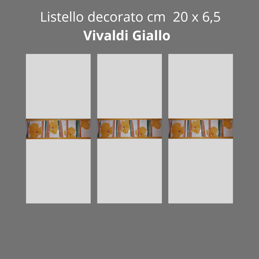 Listello  in ceramica decorato Vivaldi Giallo cm 20 x 6,50