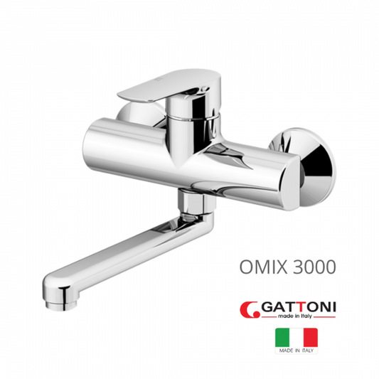 Rubinetto cucina miscelatore lavello a parete con bocca girevole cromato Gattoni