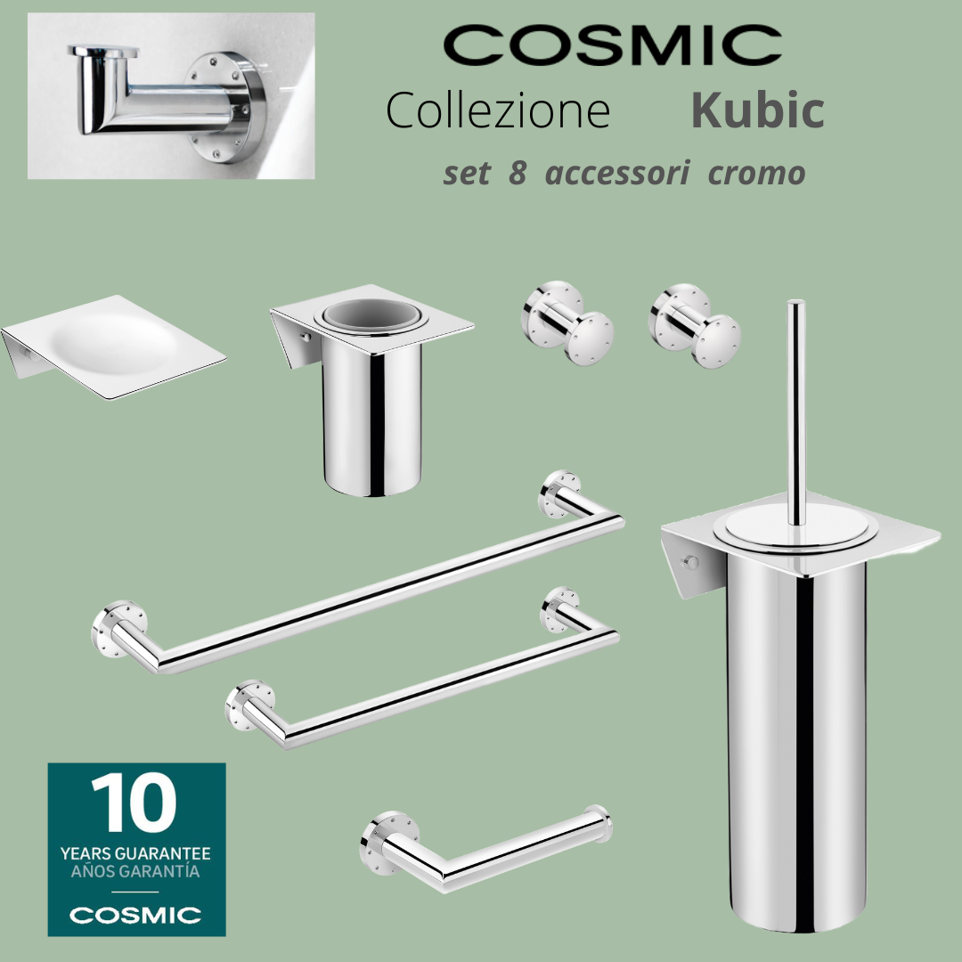 accessori bagno cromo lucido Kubic Pomd'or  set 8