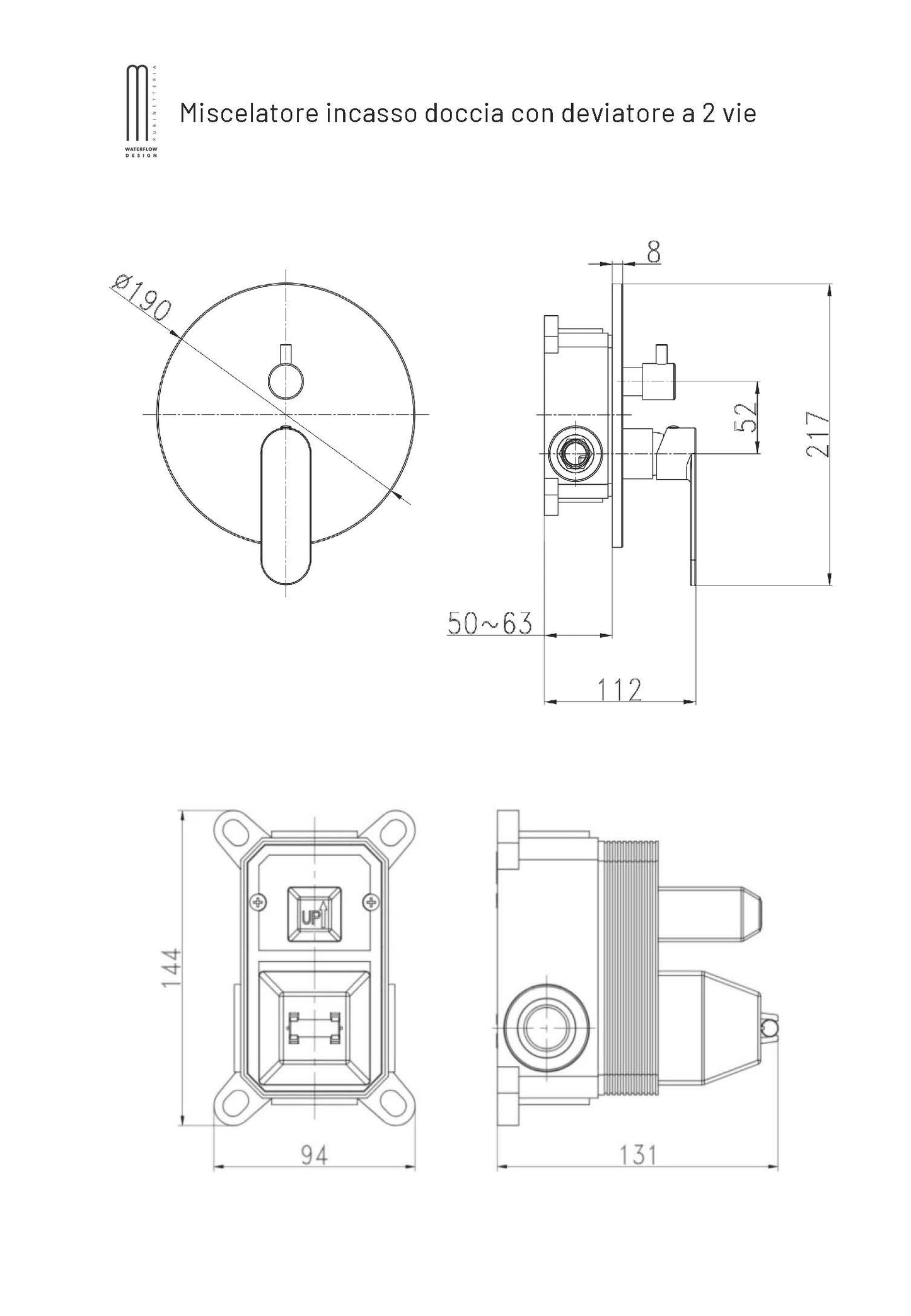 Miscelatore ONE Miscelatore monocomando ad incasso doccia con deviatore 2 vie cromo lucido con sistema install