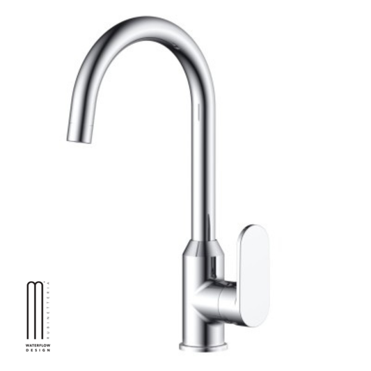 Miscelatore monocomando lavello cucina con canna orientabile Sofia installazione rapida ottone cromato