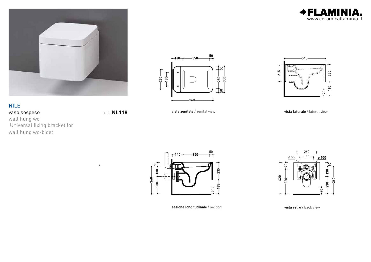 Flaminia NILE set sanitari sospesi, Vaso, Copri vaso rallentato, Bidet