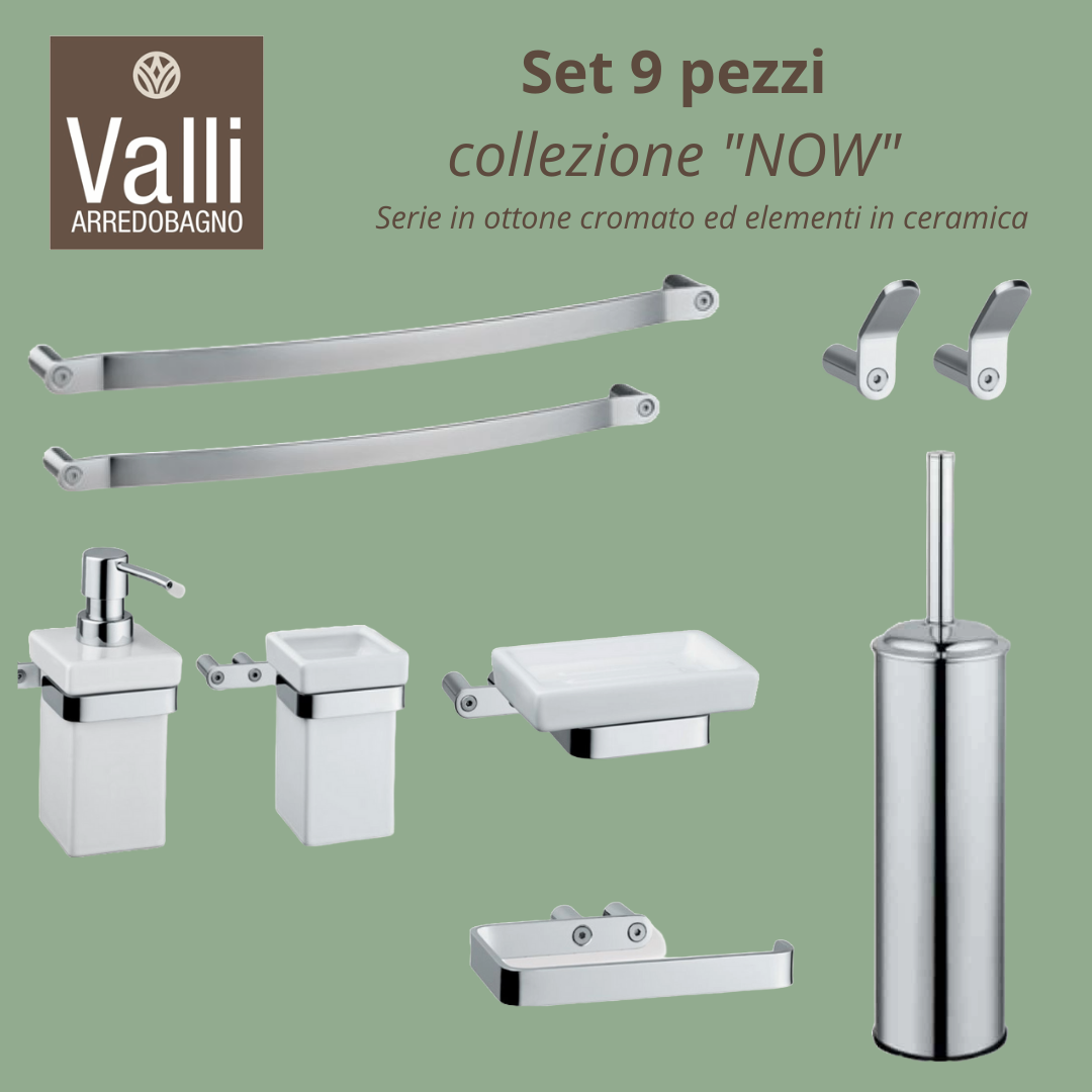 accessori bagno cromo lucido Now Valli Arredobagno set 9 pezzi
