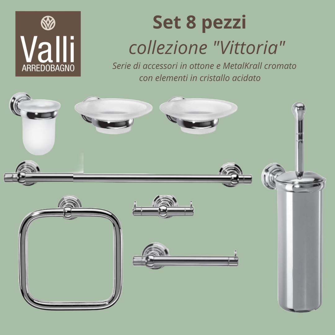 accessori bagno cromo lucido Vittoria Valli Arrdebagno set 8 pezzi