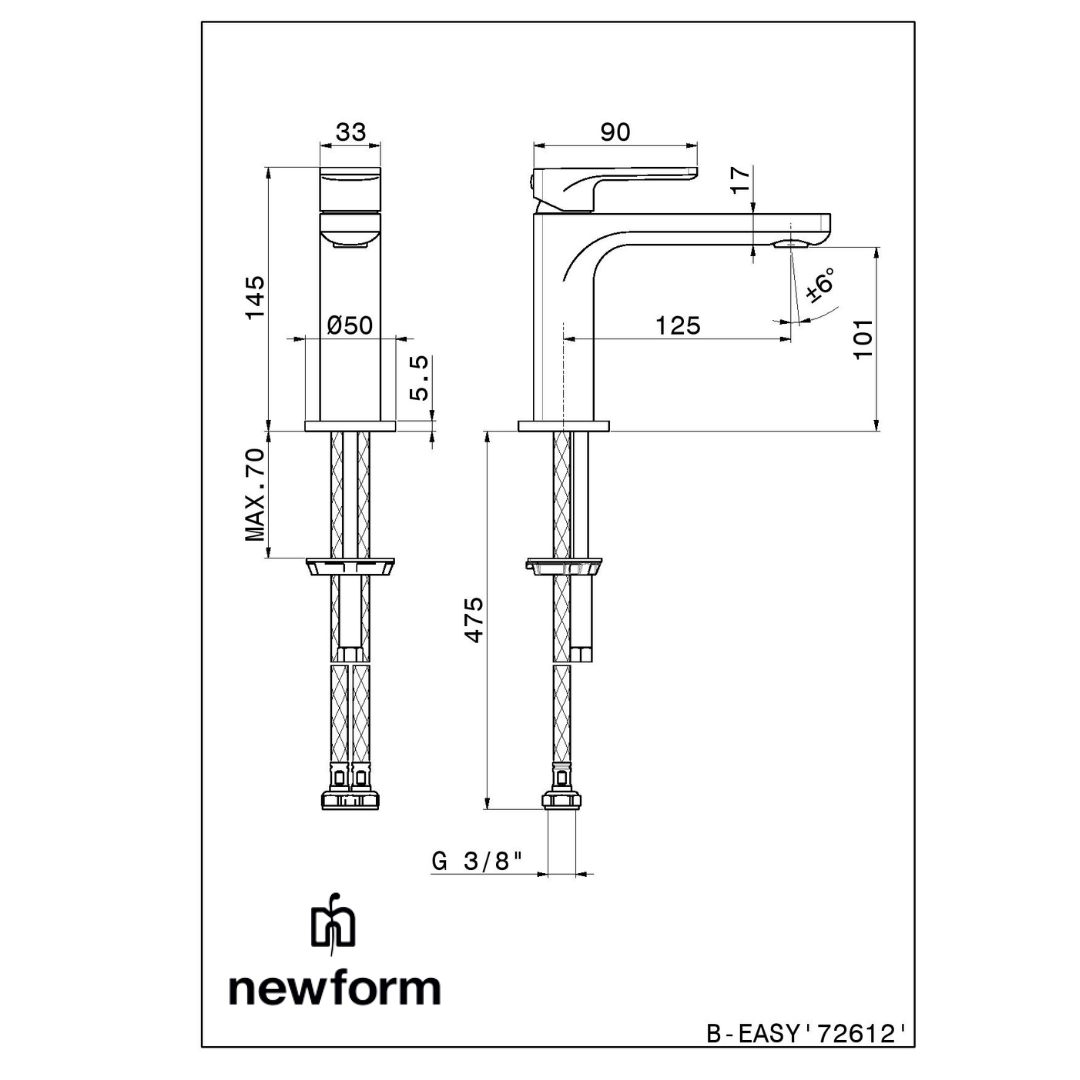 Rubinetto Miscelatore per lavabo B-Easy _ Senza scarico _ Newform