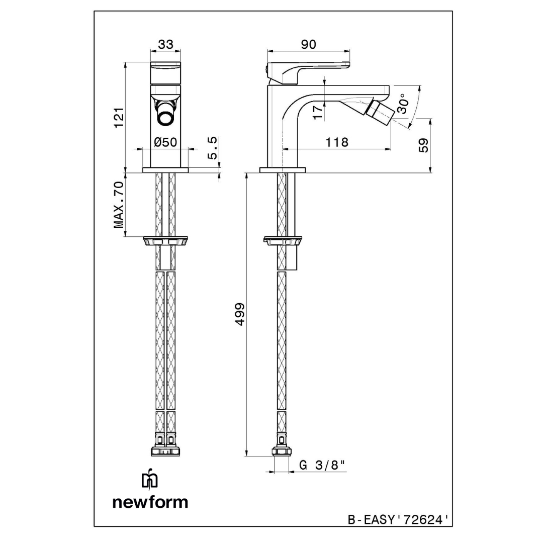 Rubinetto Miscelatore per  Bidet B-Easy _ Senza scarico _ Newform
